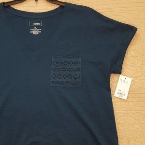 T-Shirt, cuff sleeve, lace pocket, midnight teal